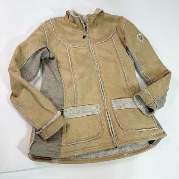Kuhl Dani Sherpa Jacket Womens Large Coat Tan Wool Blend Full Zip Outdoor Hiking - Picture 1 of 8